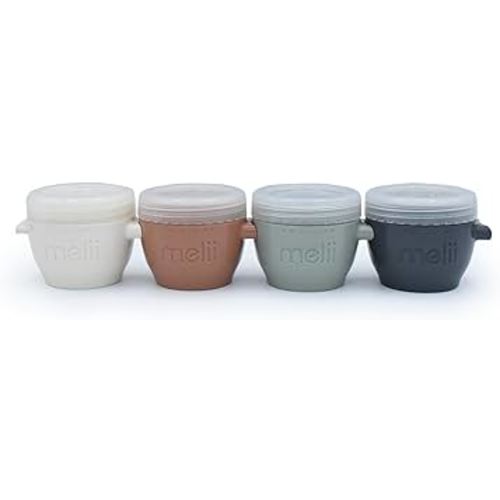melii Snap & Go Baby Food Storage Containers with lids, Snack Containers, Freezer Safe, 4 oz - 4 Pack, Earth Tones