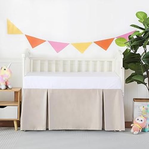 Crib Skirt Dust Ruffle, 100% Egyptian Cotton 400 Thread Count Soft Breathable Crib Bedding Skirt for Baby, Boys and Girls, 52"X28" with 14" Crib Bed Skirt Fading Resistant (Ivory Solid)