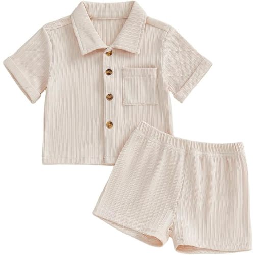 fhutpw Baby Boy Clothes Toddler Infant Leisure Ribbed Button Down Shirt Tops + Shorts Set 2PCS Summer Soft and Smooth Outfit