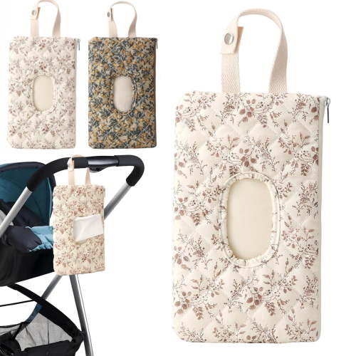 2026 New Quilted Baby Wipe Holder Floral Quilted Diaper Pouch Portable Mommy Bag for Travel Stroller Daily Casual,White