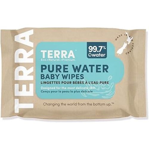 Terra Bamboo Water Baby Wipes Travel Pack: 99.7% Pure New Zealand Water, 100% Biodegradable Bamboo Fiber, 0% Plastic, Unscented Baby Wipes for Sensitive Skin, 1 TRAVEL Pack of 24 Wipes