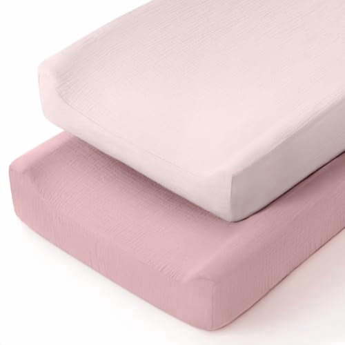Muslin Changing Pad Cover: Baby Diaper Changing Table Pad Cover - Changing Pad Sheets for Girls Boys S-Pink & Carnation