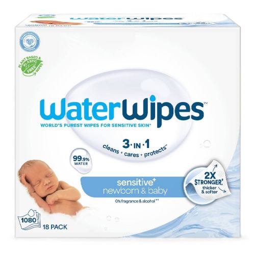 WaterWipes Sensitive+ Newborn & Baby Wipes, 3-In-1 Cleans, Cares, Protects, 99.9% Water, Unscented & Hypoallergenic - 1080ct