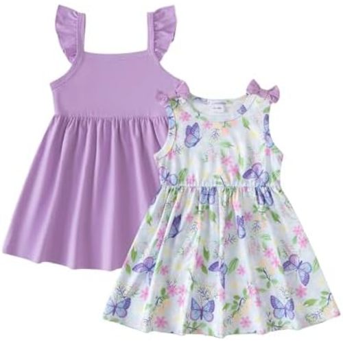 Baby Toddler Girl Dress Summer Girls Clothes 2 Pack Outfits Set Dresses Sleeveless Solid and Cute Print for Baby Girls 6M-3T