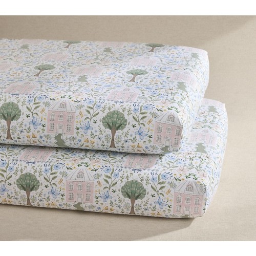 Dollhouse Organic Cotton Crib Fitted Sheet