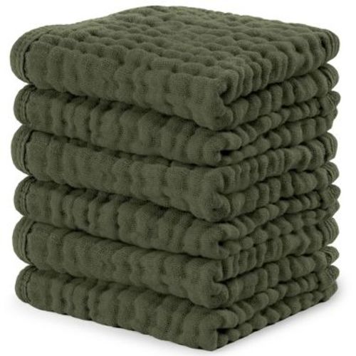 Comfy Cubs Muslin Baby Washcloths 6 Pack - Soft Large 10"x10" 6-Layer Absorbent Cotton - Kelp