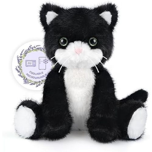 Heatable & Coolable Black and White Cat Stuffed Animal, Cat Heating Pad Microwavable for Soothing & Relaxation, Lavender Scented Tuxedo Cat Plush Toy for Stress Relief, Cat Toys for Kids