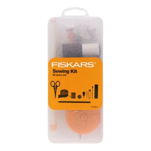 Fiskars Sewing Survival Kit: Travel Size with Tape Measure, Needles, Thread & Scissors, 62 Pieces