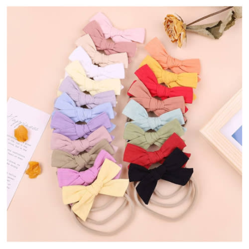 jollybows 20pcs Baby Girls Cotton Hair Bows Headbands Nylon Hair Bands Elastic Hair Accessories for Newborn Kids Infants Toddlers