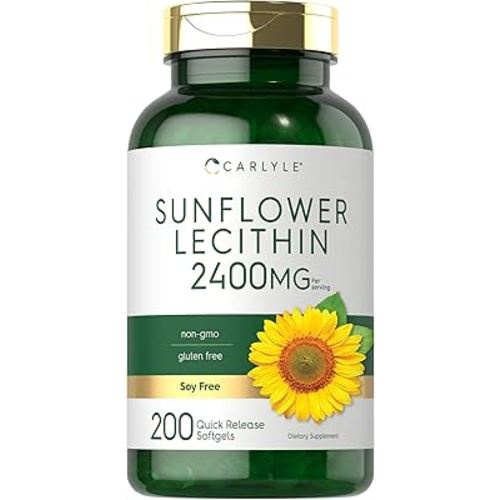 Carlyle Sunflower Lecithin Softgel Capsules | 2400mg | 200 Count | Rich in Phosphatidyl Choline | Non-GMO, Soy Free, Gluten Free Supplement