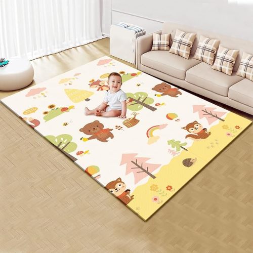 Baby Play Mat Foldable 74x50 Inch, Waterproof and Non-Slip, Safe Foam Playmat for Infant and Toddler, Reversible Portable Floor Mat with Patterns on Both Sides