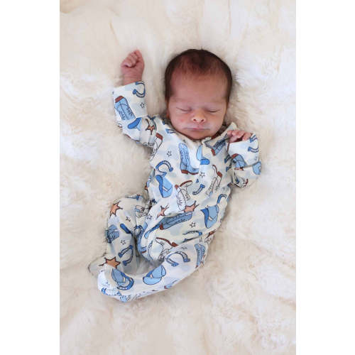 Rodeo Dreams Zipper Footie in Blue | Caden Lane