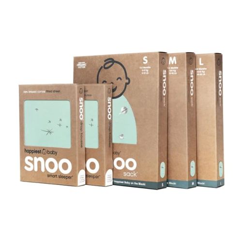Happiest Baby SNOO Organic Cotton Bundle, 3 Sleep Sacks & 2 Bassinet Sheets | Fits SNOO Bassinet, Organic Cotton, Breathable Fabric, Arms-Out Transition, Two-Way Zipper