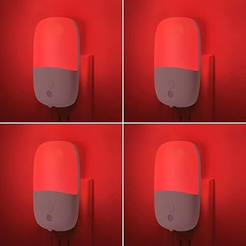 670nm Red Night Light with Retractable Plug [4 Pack] - Zero Blue Light, with Dusk to Dawn Sensor - Auto On/Off 0.3W LED Night Light Plug into Wall Pefect for Bedroom,Bathroom,Nursery,Hallway