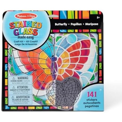 Melissa & Doug Stained Glass Made Easy Activity Kit: Butterfly - 140+ Stickers Kids Sticker Stained Glass Craft Kit; Sun Catchers for Kids Ages 5+