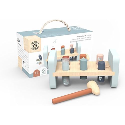 Speedy Monkey Tap Tap Hammer Bench – Colorful Wooden Toy for Kids 1-3 Year Up, Develops Hand-Eye Coordination, Hammer Pegs Through Holes, Reversible Fun, Non-Toxic Paint , Engaging Educational Toy