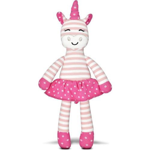Apple Park Organic Farm Buddies Dancing Unicorn 11.5" Soft Toy | Non-Toxic, Hypoallergenic, 100% Organic Cotton for 0m+ | Stuffed Animal (Pink Stripe)