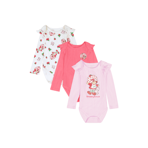 Strawberry Shortcake Baby Girls 3 Pack Long Sleeve Bodysuit, Size 0-24 Months