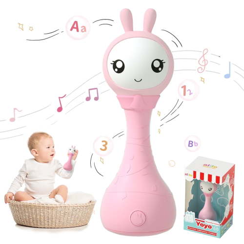 alilo Yoyo Talking Bunny Baby Musical Rattle - Repeats What You Say, Preloaded 90+ Content, ABC/Number/Notes Learning Toys for Babies Infant Newborn