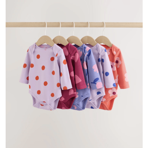 Buy Purple/Pink Long Sleeve Baby Bodysuits 5 Pack from Next USA