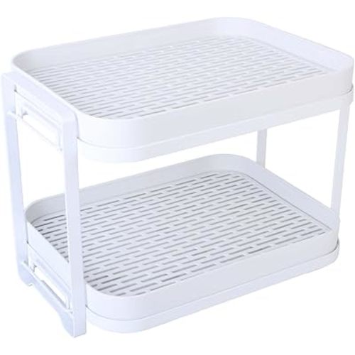 2-Tier Cup Drying Rack with Removable Drainboard, Rust-Proof Iron Mug Organizer, Multi-Purpose Bottle Drying Stand for Baby Bottles, Fruits, Vegetables, Countertop Space Saver, White