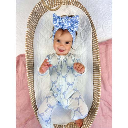 Blue Belle Ribbed Bamboo Zippy Pajamas | Little Joy Co.