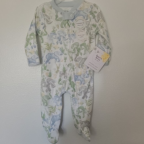 Burts Bees Baby Boy Size 0-3 Month Footed Sleeper Pajamas Organic Cotton Elephan
