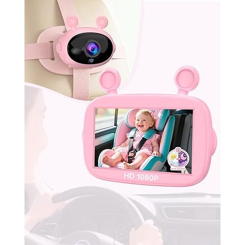 Yakry HD 1080P 3-Min Easy Install Baby Car Camera for Girls: Real-Time View & Auto IR Night Vision for Clear Baby Checks - Backseat Camera with Cute Pink Design for Infant Girls (Ages 0-5)