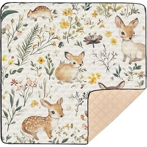 Baby Play Mat Vintage Woodland Animals Wildflowers 50 x 50 Playpen Mats for Floor Play Gym Crawling Mat Non-Slip Cushioned Baby Playmat for Infants, Babies, Toddlers
