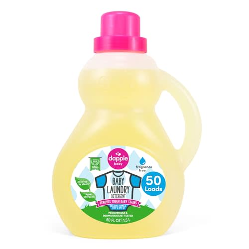 Dapple Baby Laundry Detergent, Powered by Plants, Concentrated, Hypoallergenic, Stain Remover, Fragrance Free, 50 Fl Oz (1 Pack)