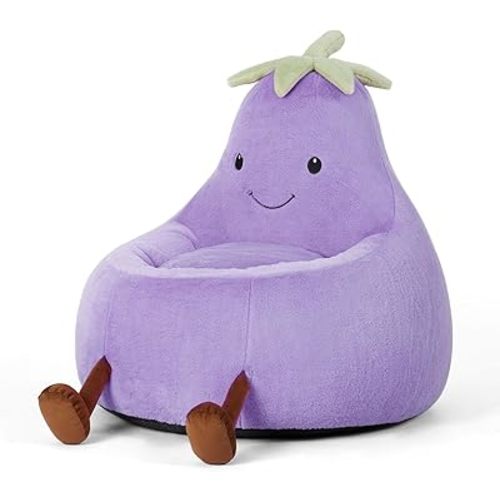 DUMOS Kids Bean Bag Chair, Stuffed Toddler Couch with Faux Rabbit Fur Cover for Teens & Kids, Comfy Lazy Sofa Chair for Reader, Living Room, Bedroom, Aged 4-12 Years, 31 Inch, Purple