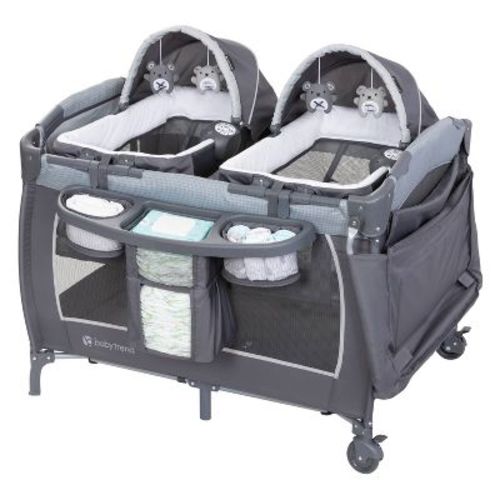 Baby Trend Lil Snooze Deluxe III Nursery Center Playard For Twins - Cozy Gray