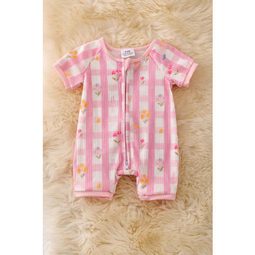 PINK & WHITE GINGHAM GIRLS BABY ROMPER W/ZIPPER.