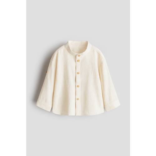 LINEN-BLEND BAND COLLAR SHIRT