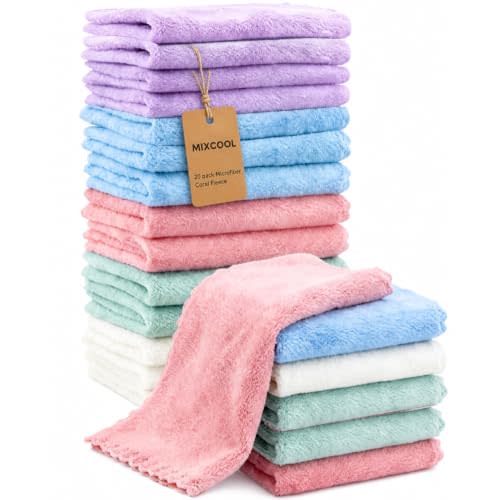 20 Pack 10x10 Inches Microfiber Coral Fleece Baby Washcloths,Extra Absorbent,Soft Wash Clothes,Bath Face Towel for Newborn,Infant and Toddlers (Muticolor)