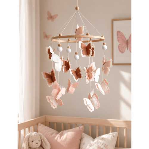 Handmade Felt Butterfly Baby Mobile, Pink Blush Nursery Decor