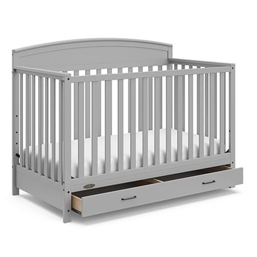 Graco Benton 5-in-1 Convertible Crib with Drawer – GREENGUARD Gold Certified, Converts from Baby Crib to Toddler Bed, Daybed and Full-Size Bed, Full-Size Nursery Storage Drawer (Pebble Gray)