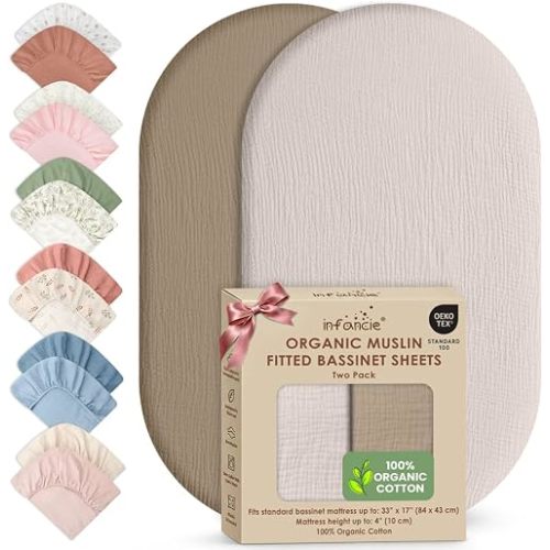100% Organic Cotton 2 PK Baby Muslin Bassinet Sheets Unisex 33x17 in