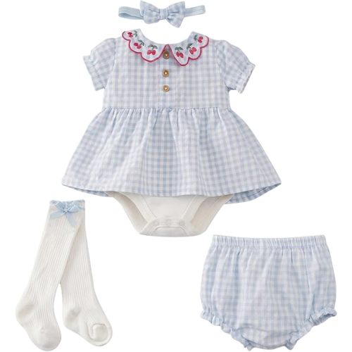 Baby Girl Bodysuit Dress Baby Girl Summer Outfits Dress Romper Floral Bloomer Shorts Socks and Headband