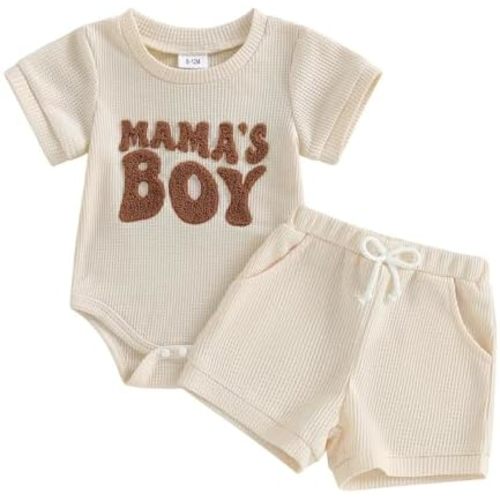 Baby Boy Summer Clothes Mamas Boy Letter Embroidery Short Sleeve Romper Elastic Waist Shorts Set Infant Boy Outfits