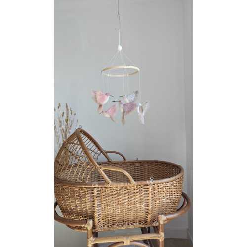 Needle Felted Hummingbird Baby Mobile: Pink & White Nursery Decor