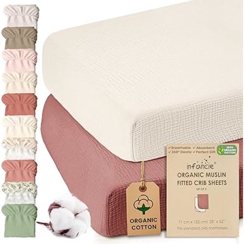 100% Organic Cotton Muslin Crib Sheets (Set of 2) – Soft & Breathable Fitted Sheets for Boys and Girls, Neutral Colors – Fits Standard Baby Crib Mattress (28 x 52 Inches) Rust/Ivory