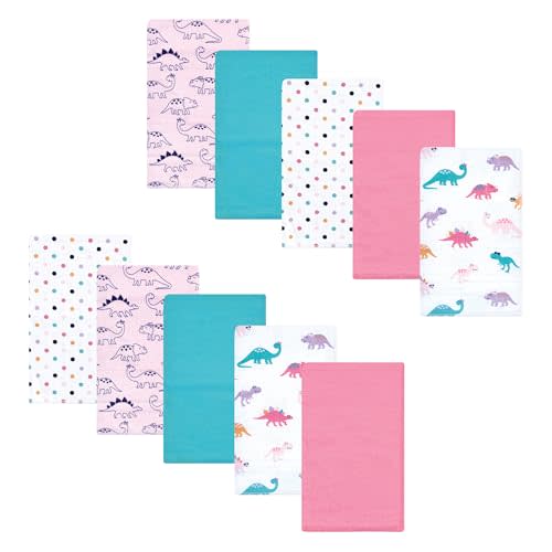 Luvable Friends Hudson Baby Flannel Burp Cloths 10pk, Pink Dinosaur