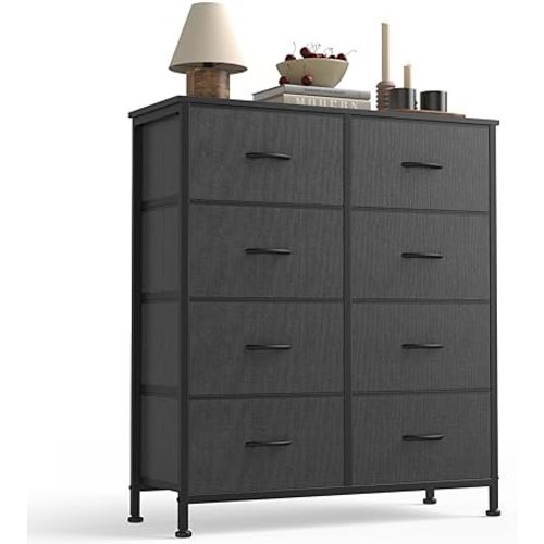 Sweetcrispy 8 Drawer Dresser with Fabric Bins for Bedroom Storage, Grey