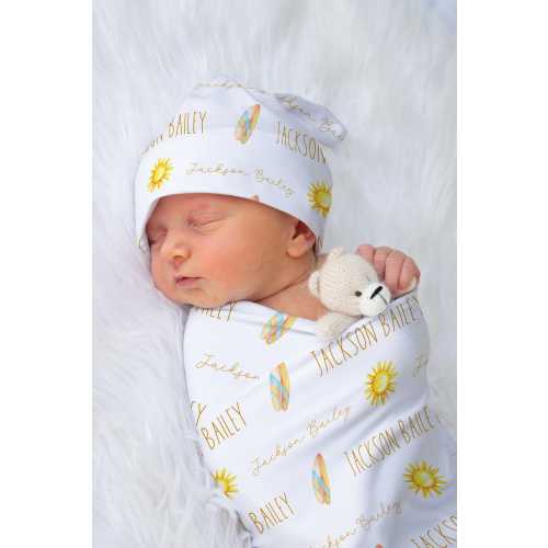 Surfing Swaddle Blanket With Name Custom Surfing Blanket Personalized Surfing Sports Baby Shower Gift For Baby Name Blanket Coming Home
