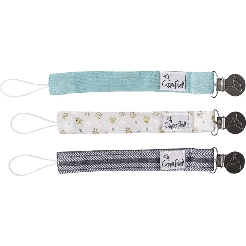 Copper Pearl 3-Pack Premium Knit Binky Holders: Stylish Stainless Steel Pacifier Clips for Baby Girls and Boys - No More Floor Drops