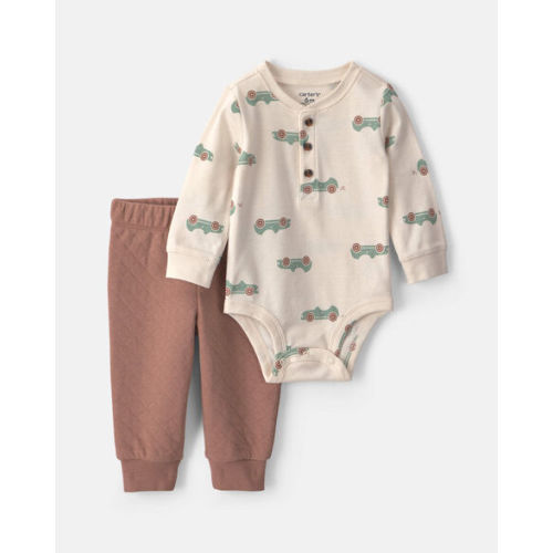Baby Boy 2-Piece Car Long-Sleeve Bodysuit & Pant Set - Brown/Cream | Carter's