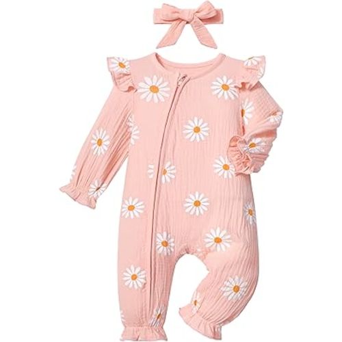 Infant Newborn Baby Girl Clothes Onesies for Baby Girl Long Sleeve Ruffle Baby Clothes with Headband