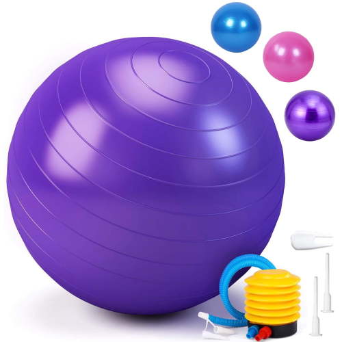 Exercise Ball, Pilates Yoga Ball for Fitness Pregnancy, Stability Balance Ball Chair with Quick Pump, Anti-Burst Workout Gym Equipment for Home, Office (Purple 65cm)