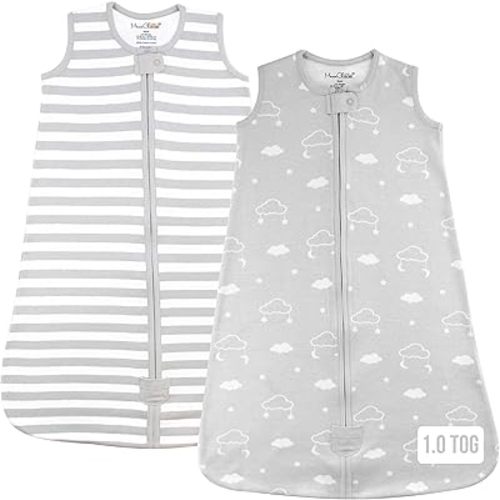 Baby Sleep Sack 1.0 TOG, Organic Cotton Baby Wearable Blanket with Two-Way Zipper, Swaddle Transition Baby Sleeping Bag, All-Season Sleep Sack for Newborn Infant Toddler Boy Girl, 2-Pack, 6-12 Month